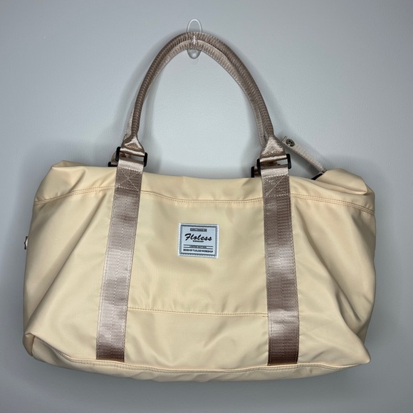 Cream and Tan Women's Tote Bag | Gym Duffel | Stylish Travel Carry-On | Floless - Picture 2 of 6